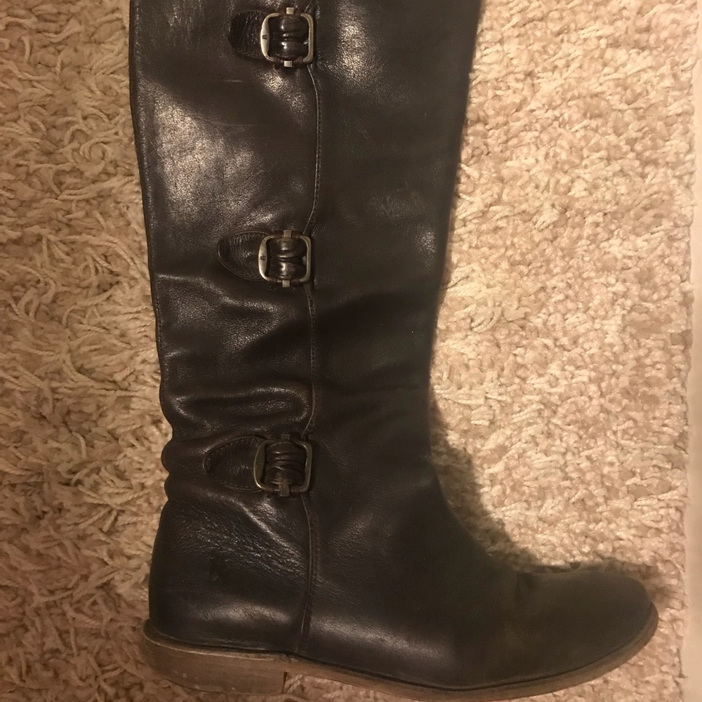 Frye Paige Buckle Brown Leather Boots Size 6